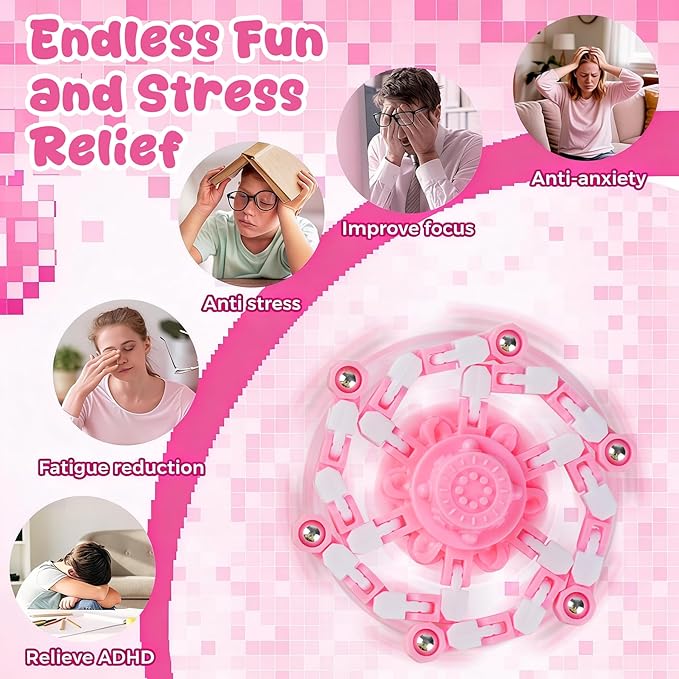 24PCS Pink Transformable Fidget Spinners,Easter Basket Stuffers for Girls,Easter Sensory Fidget Stress Relief Toys,Easter Egg fillers Fidget Toys