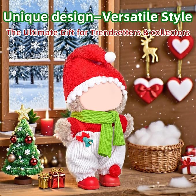 Clothes for Labubu 17cm Doll (NO Doll), 5 Piece Labubu Clothes Set, Cute Labubu Outfits with Accessories, Handmade Crochet La Bubu Doll Dress Up Set（Santa Claus）