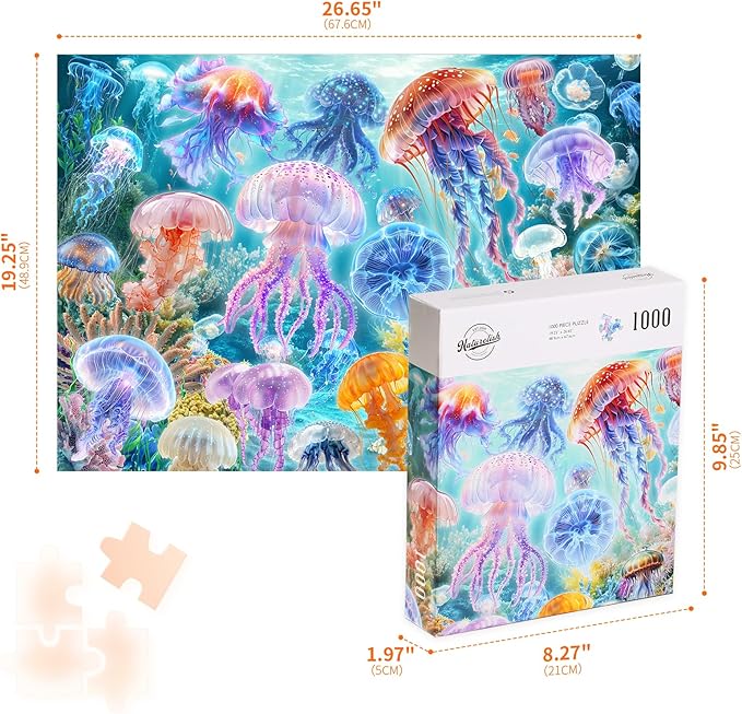 Jigsaw Puzzles for Adults 1000 Pieces, Sea Ocean Jellyfish Difficult Challenging Unique Puzzle for Game Night Family Home Decor, 20x27 Inches, Jellyfish