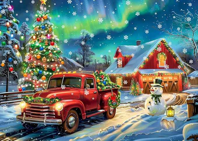 Christmas Puzzles 1000 Pieces, Aurora Christmas Eve Puzzle, Northern Lights Puzzles for Adults 1000 Piece for Adults Teens Kids, Xmas Scene Challenging Puzzle Game Perfect Vacation Gift
