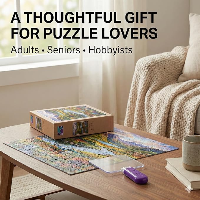 Ceaco Puzzle Scoop with LED Light & 3X Magnifier – Jigsaw Puzzle Accessory for Lifting & Moving Sections, Low Vision Aid, Puzzle Tool Gift for Adults & Seniors