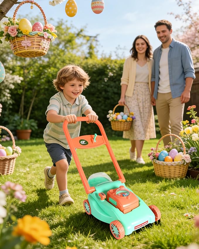 Kids Lawn Mower with Realistic Grass-Cutting Action and Sounds–No Batteries Required | Kids Lawn Mower，Fun Outdoor Push Toy for Kids