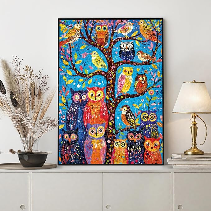 Rocorose Owl Jigsaw Puzzles for Adults 1000 Pieces, Colorful Habitat for Owls Puzzle Bird Nature Animal Challenging Puzzles for Game Nights Home Decor