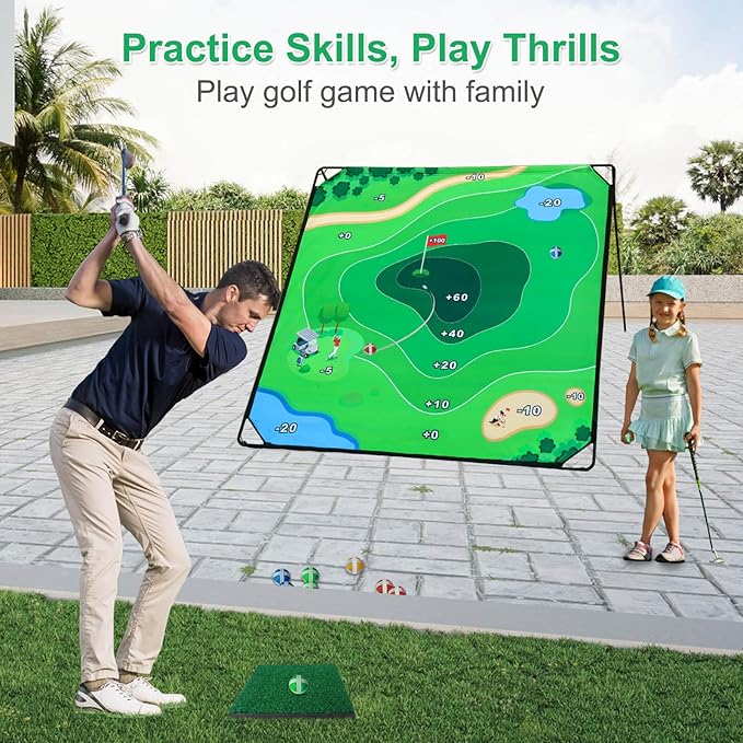 Golf Chipping Game Set, 71"x71" Portable Sticky Golf Game for Chipping Practice with Sticky Balls & Storage Bag for Indoor Outdoor (Double-Sided)