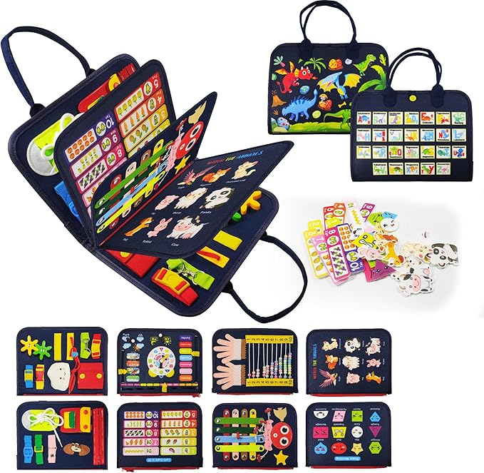 LearnToy Montessori Busy Board for Boys 3 4 5 Year, Sensory Toys for Toddlers 3-6, Ideal for Travel and Preschool - ABCs, 123s, Shapes, Colors, Animals, Weather, Birthday Gifts