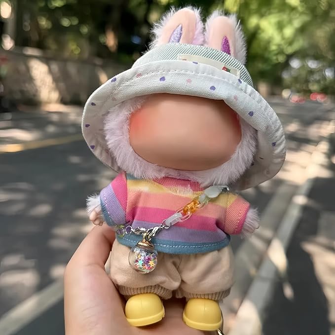 5 Set 17cm Doll Clothes, Clothes for Dolls Outfit, Accessories for 17cm Dolls Clothes T-Shirt + Pants + Hat + Wishing Bottle + Shoes, No Doll Included (Rainbow Wish)
