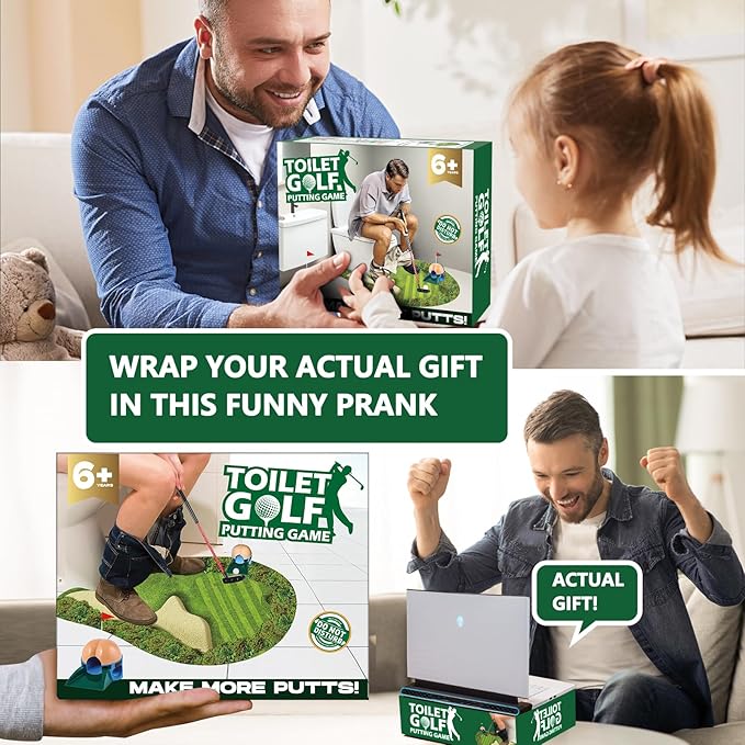 Toilet Golf Game Prank Box, Empty Gag Gift Pack, Wrap The Actual Gifts with a Fake Box, Funny White Elephant Gifts for Golfer, Husband, Dad, Brother and Boyfriend(Pack of 1)