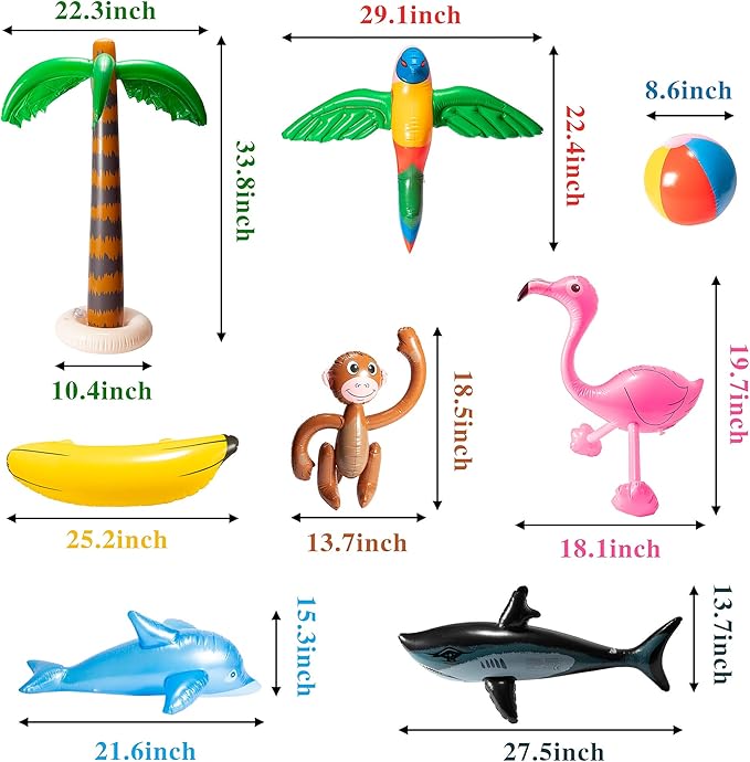 R HORSE Inflatable Palm Tree Flamingo Banana Beach Ball Parrot Beach Pool Toys for Tropical Hawaiian Luau Party Summer Pool Beach Party Decorations