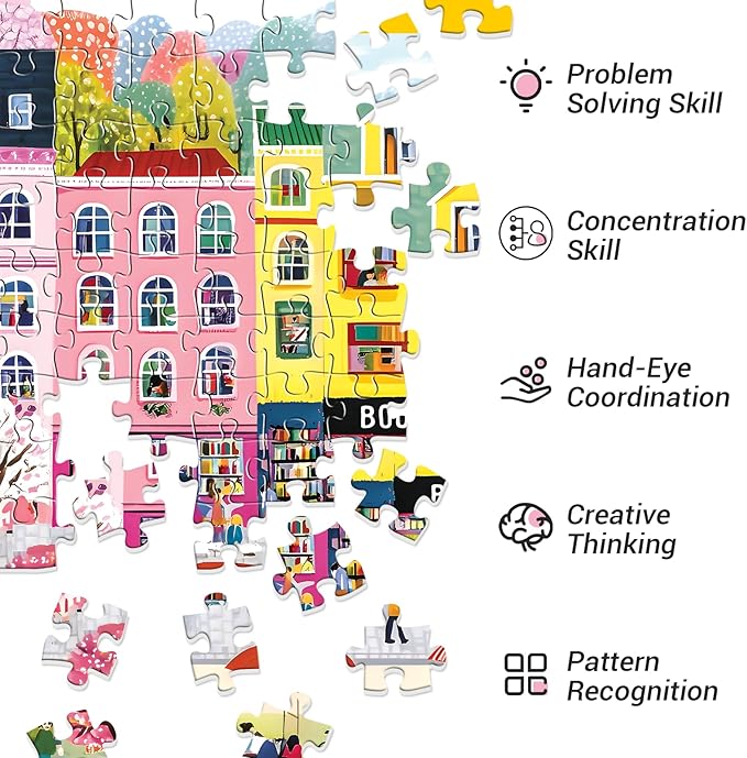 500 Piece Puzzles for Adults, Beautiful Townscape Jigsaw Puzzles, Artwork of A Themed Neighborhood Jigsaw Puzzle, Challenging Puzzles for Friends Family Activity Game Nights Gifts, 20.5×15 in