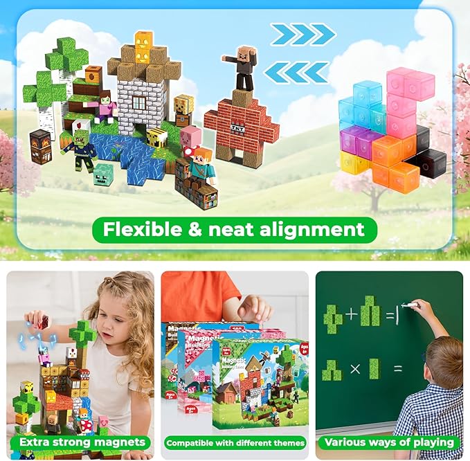 160 Pcs Magnetic Blocks - Magnetic Building Blocks for Kids Ages 4-8, Magnet Cubes Stacking Toy, Classroom STEM Toys, Easter Birthday Gift for 3+ Year Old Boys Girls (Patent Pending)