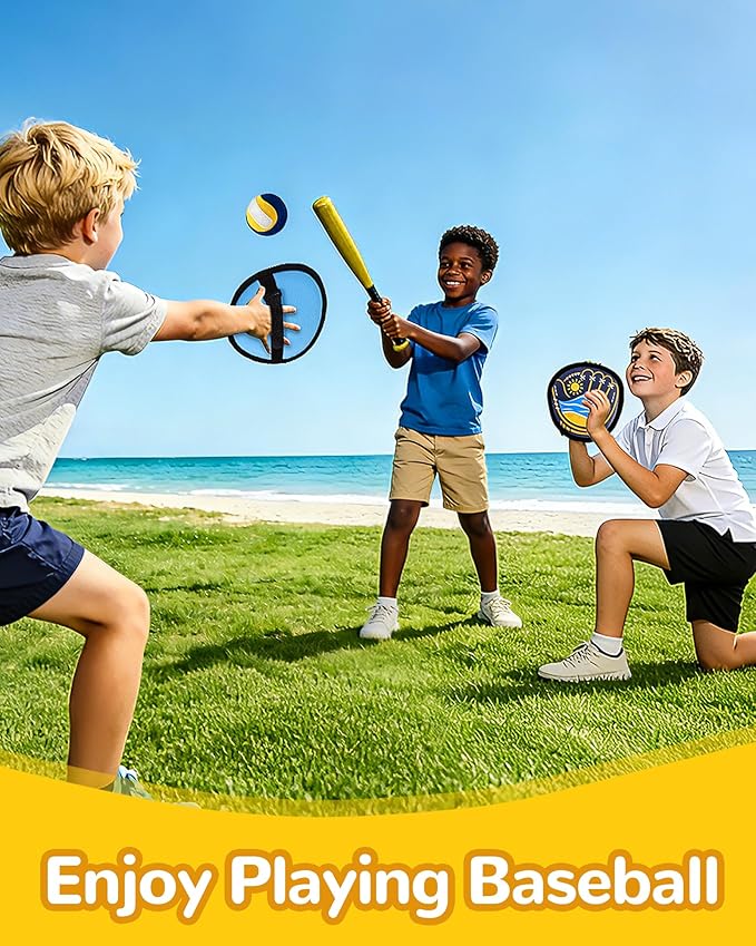 Toss and Catch Baseball Toys,Outdoor Sport Games for Kids and Family with Tball Bats and Toddler Baseball Glove and Sticky Soft Balls. Great for Yard Lawn Beach Pool and Indoor Fun