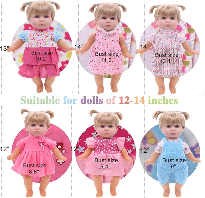9 Sets Baby Doll Clothes for 12 13 14 Inch Dolls, Alive Doll Clothes Colorful Princess Dress, Romper, Sweater Costume, Cute Alive Doll Accessories Outfits for Christmas Birthday Gift for Little Girls