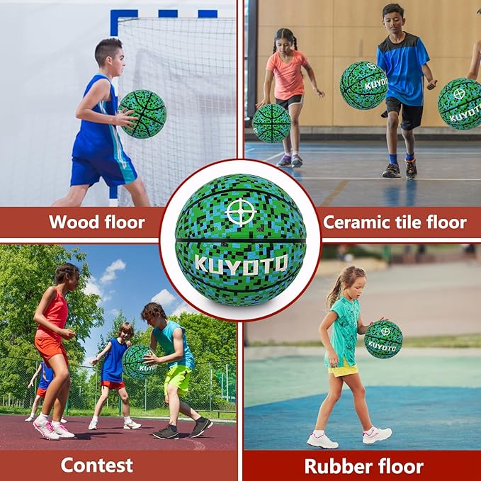 KUYOTQ Kids Youth Adult Size 3/4/5/6/7 (22/25.5/27.5/28.5/29.5") Basketball Premium Rubber or Faux Leather Basketball Indoor Outdoor Basketball for Boys Girls Womens Mens Basketball Gifts (Deflated)