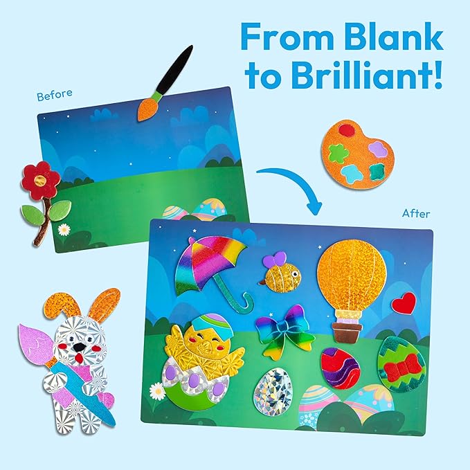 Klever Kits Easter Foil Art Kit for Kids - Arts & Crafts Supplies, Mess Free Coloring, Easter Basket Stuffers, Foil Foam Stickers, Creative Travel Toys, Birthday Gifts for Boys & Girls Ages 4 and Up