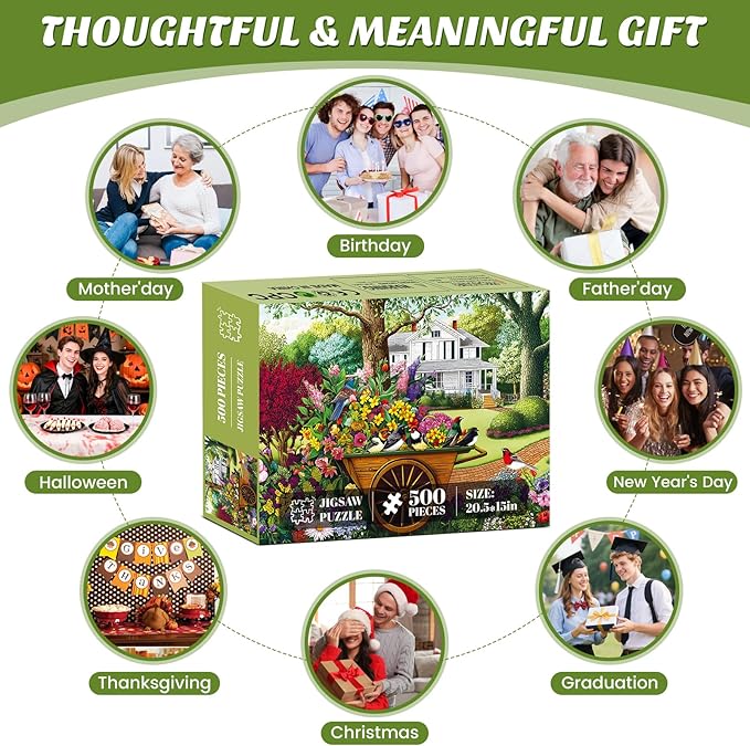 500 Pieces Puzzle for Adults,Birds and Flowers Puzzle,Recycled Cardboard House,Tree,Landscape Puzzles 500 Piece,Challenging Game Home Decor Birthday Party Gift Toy for Adults Seniors 20.5 * 15 in