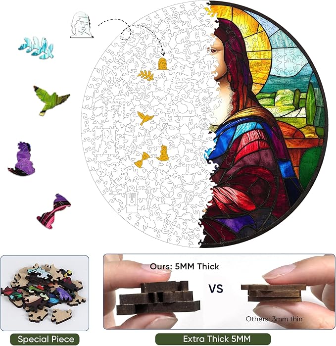 MYS A·U·R Mona Lisa Puzzles for Adults, Fine Art 200 Pieces Wooden Puzzles Collection Toy Jigsaw Puzzles Birthday Gifts Family Game 11.2"*12.2"