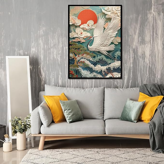 Vintage Crane Puzzles for Adults 1000 Pieces, Colorful Bird Art Jigsaw Puzzles, Challenging Flower Animal Puzzles as Wall Art Decor