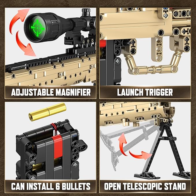 Building Blocks Gun Model Toys for Adults, 1388 Pcs 1:1 M24 Building Set Guns Model Toys for Adults Boys Teens Age 12+, Collectible Building Blocks Gift for Military Enthusiasts