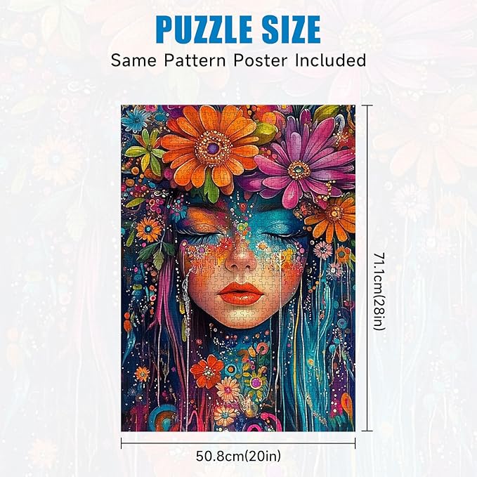 Puzzles for Adults 1000 Pieces, Jigsaw Puzzles with Floral Goddess, with Letters On Back, Colorful, Impossible Brain Teaser, Fidget Puzzle Games for Halloween, Christmas, Finished Size 20x28 Inches