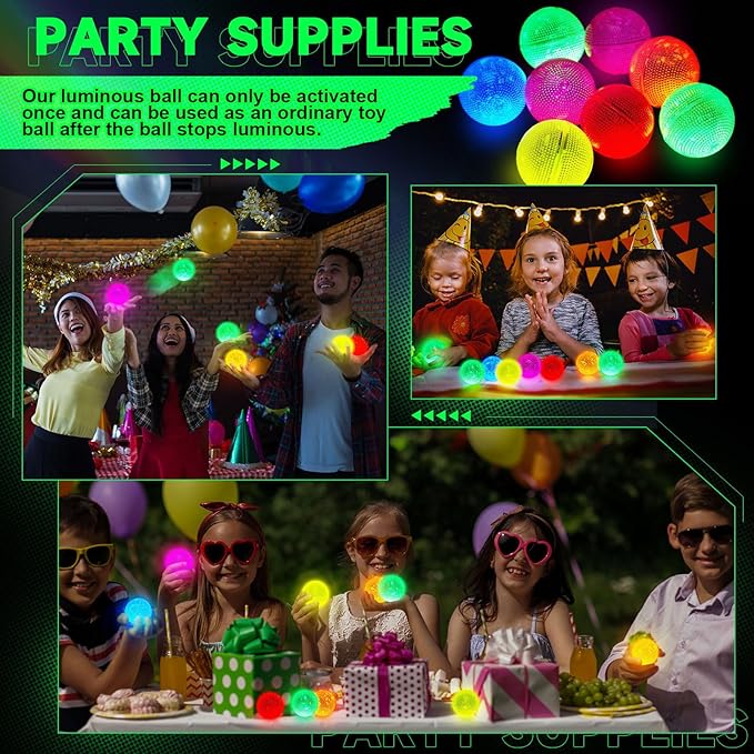 Lewtemi 36 Pcs Glow in The Dark Balls Glowing Stick Balls Bulk Lighted Bouncy Rubber Long Lasting Bright Night Party Supplies for Holiday Carnival Goodie Bag Fillers