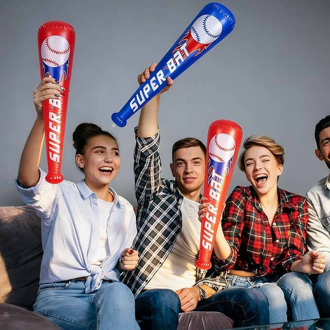 Fovths 12 Sets Inflatable Baseball Bats and Mini Baseball Set 22 Inches Inflatable Bat Sports Stress Ball for Baseballs Party Favors Sports Theme Decoration Goodie Bag Stuffers