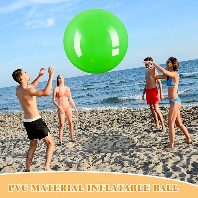 Jenaai 2 Pcs 30 Inch Large Bouncy Balls Giant Inflatable Rubber Kickballs Big Outdoor Exercise Jumping Hopping Ball for Outdoor Activity Sports Party Decor(Orange, Green)