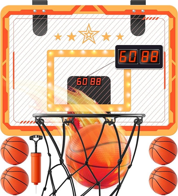 Indoor Basketball Hoop, for Boys 8-12, Led Light Mini Hoop with Electronic Scoreboard, Indoor Basketball Hoop for Kids, Boy Birthday Presents