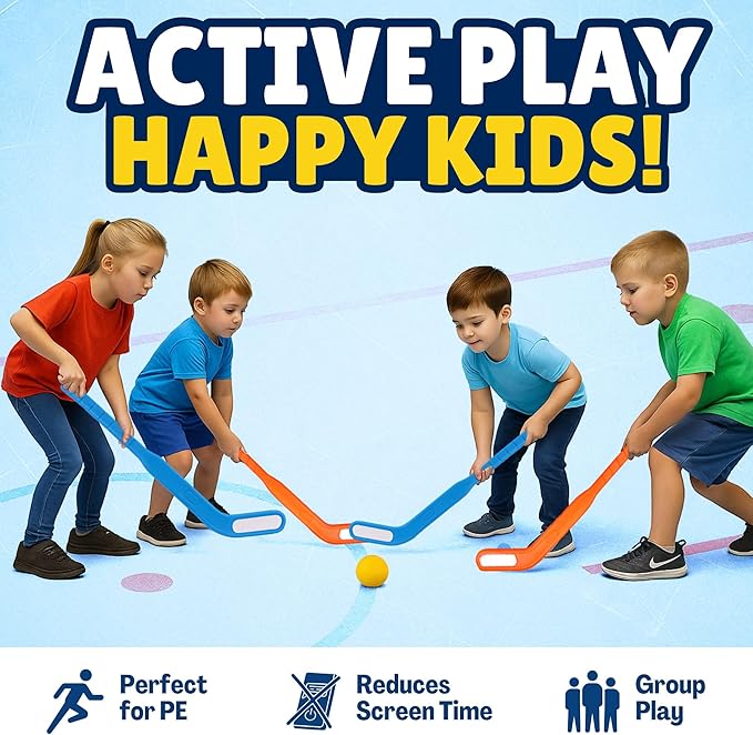 Liberty Imports Kids Floor Hockey Stick Set - 29" Youth Indoor Outdoor Toys Sports Starter Set with Plastic Puck and Ball for Toddlers, Children Ages 3-7 (2 Pack)