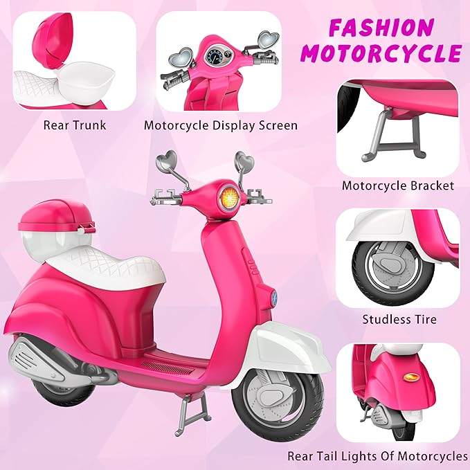 MINIFUN 75 Pcs Doll Scooter Set, Doll Clothes and Accessories, Doll Playset Dress up Toys for Girls Kids Toddlers, Gift Toys for Age 3 4 5 6 7 8