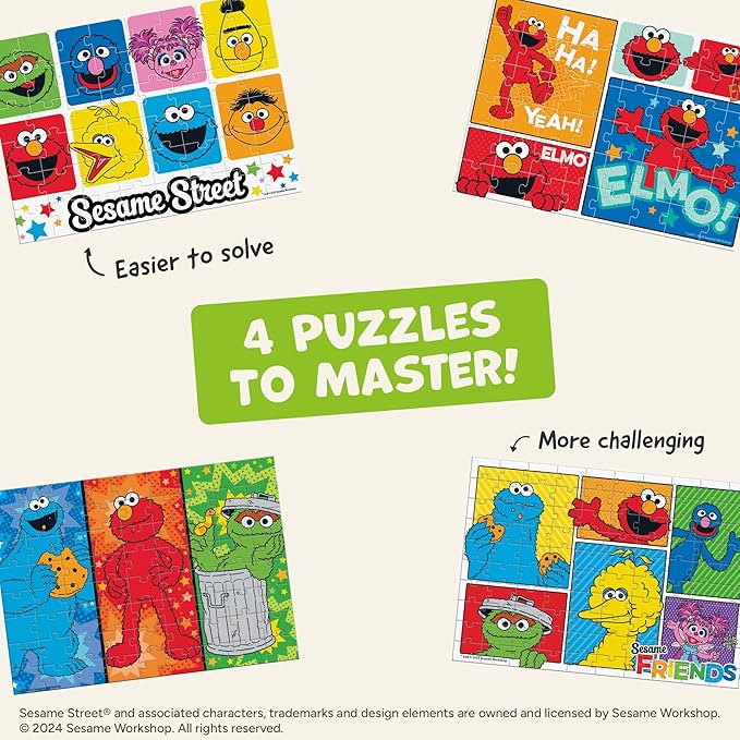 Buffalo Games - Sesame Workshop - 4 X 1 Kids Multipack - Sesame Street - Multiple Jigsaw Puzzles for Kids- Challenging Puzzle Perfect for Game Nights - Finished Size Varies