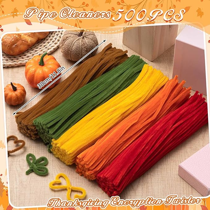 Peryiter 500 Pieces Pipe Cleaners Chenille Stems for Flowers Craft Supplies Bulk Fluffy Fuzzy Sticks for DIY Art Projects Creative Gift Wrapping Party Decorations(Fall Color,12 Inch)
