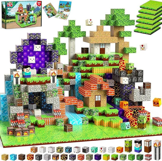 150 PCS Magnetic Blocks - Magnetic Building Block with 6 Base Plate, Stacking Magnets for Kids, Sensory Toy for Toddlers STEM Learning, Birthday Gifts for 3+ Years Old Boys Girls