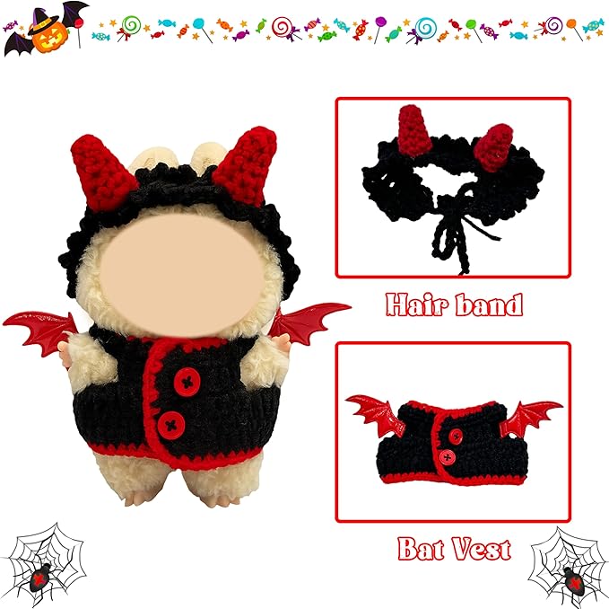 lloween Clothes for 17cm Doll Outfits, Hat Dress Set for 17cm Dolls, Stylish Adorable Halloween Clothes Accessories (No Doll)