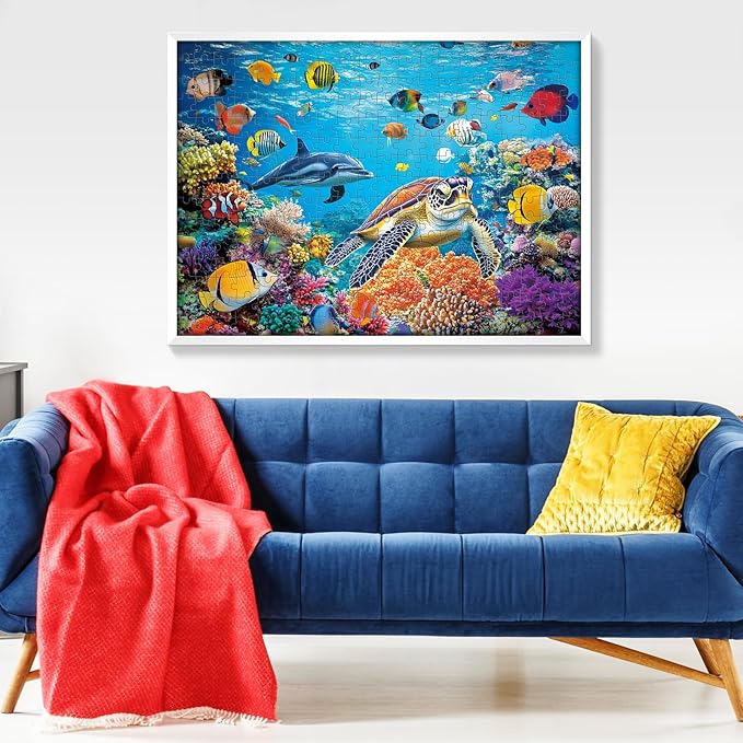 300 Pieces Underwater World Puzzle for Adults, Sea Turtle Jigsaw Puzzle 300 Pieces Recycled Cardboard Puzzles for Adults, Family Challenging Game Home Decor Gift Toy for Teens Kids Seniors 20.5×15 in