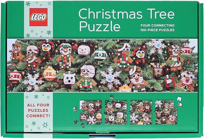 Lego Christmas Tree Puzzle | Four Connecting 100-Piece Jigsaw Puzzles