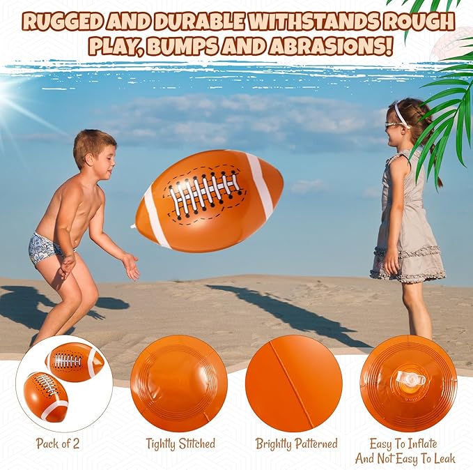 2 Pack 20 Inch Inflatable Footballs, Blow up Football Beach Balls Birthday Party Decorations, Party Favors for Summer Swimming Pool Beach Game