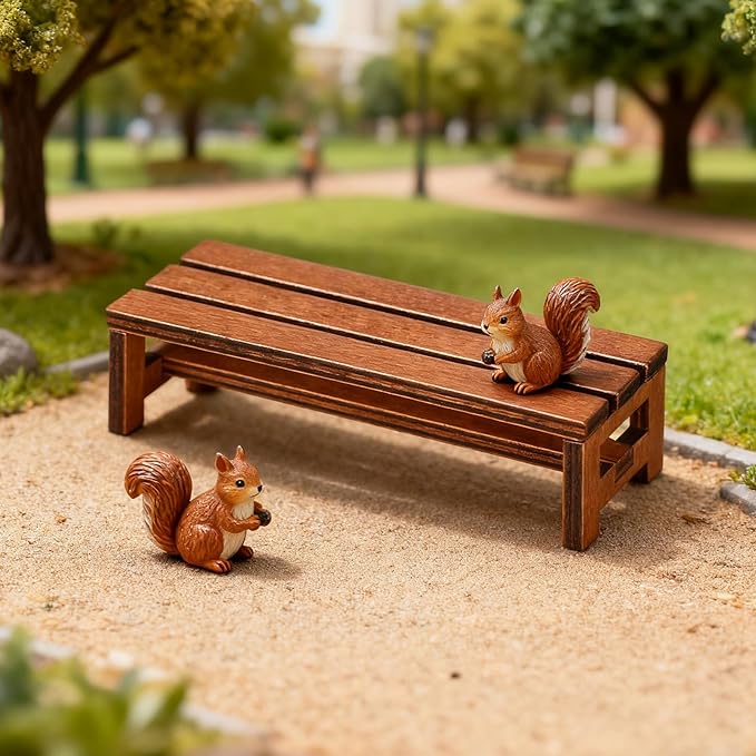 SEWACC 2pcs Miniature Doll House Bench Wooden Mini Furniture Set Brown Miniature Park Bench for Dollhouse Decoration