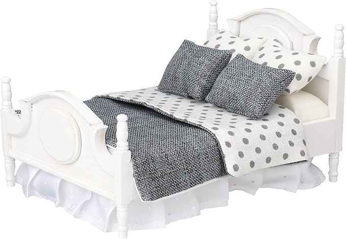 1:12 Scale Dollhouse Bedding Set for 6-Inch Dolls, 5-Piece Comforter, Pillows & Blanket, Realistic Mini Bedroom Accessories