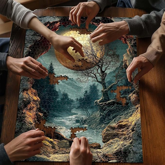 PICKFORU Nature Puzzles for Adults 1000 Pieces, Fantasy Forest Landscape Puzzles Moon Plant Tree, Mountain Scenic Challenge Jigsaw Puzzle