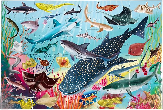 eeBoo 20 Piece Jigsaw Puzzle - Sharks & Friends Children's Puzzle Ocean Themed, Large Pieces for Small Hands to Develop Motor Skills