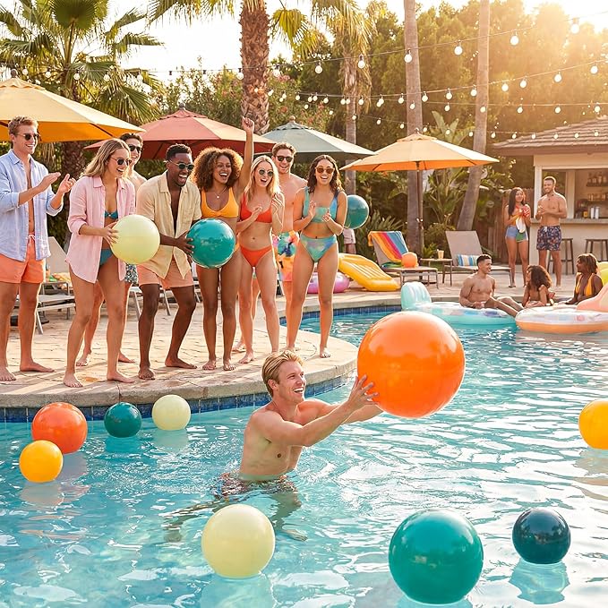Realspring 24 Pcs Inflatable Beach Balls for Kids Bulk Pastel Solid Color Jumbo Beach Ball Swim Pool Floating Toys Baby Shower Birthday Summer Party Decor(Mainly Green, Yellow, Brown, White,10 Inch)