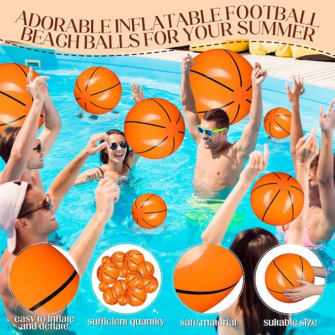 Sratte 20 Pcs Inflatable Beach Balls Bulk, Multiple Sizes Summer Swimming Pool Balls for Adults Hawaii Luau Party Supplies(Orange,Basketball)