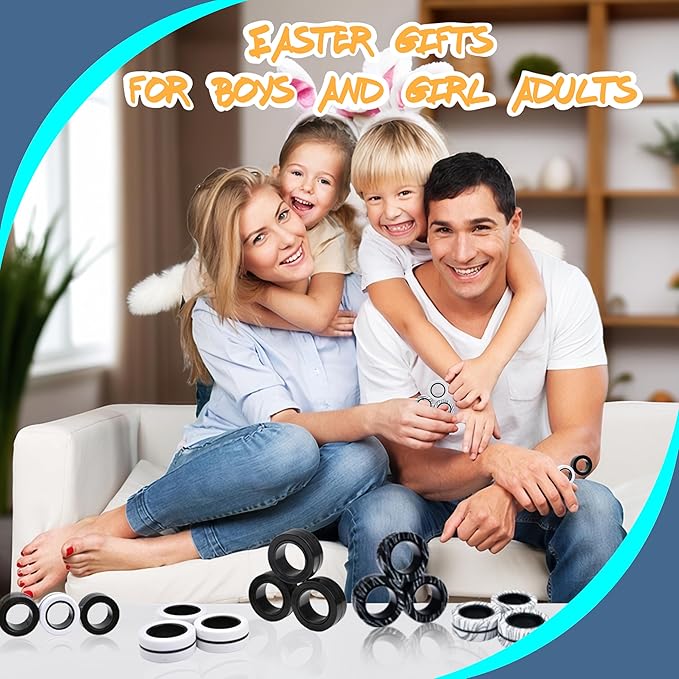 Cevioce Easter Basket Stuffers,6 PCS Magnetic Rings Fidget Toys Set for Adults Boys Teens,ADHD Anxiety Fidget Spinner Magnetic Ring Stress Relief Toy Kids Birthdays Gifts for 8 9 10 11 12+ Year Old