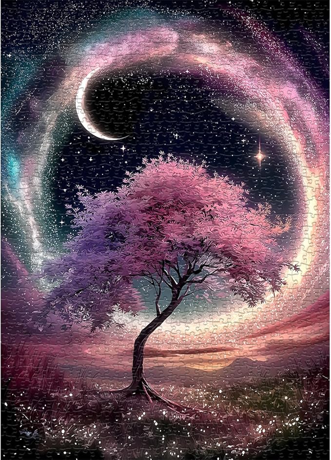 Tree of Life Starry Night Puzzle 1000 Pieces, Fantasy Plant Landscape Scenery Puzzles for Adults, Nature Scenic Challenge Jigsaw Puzzle