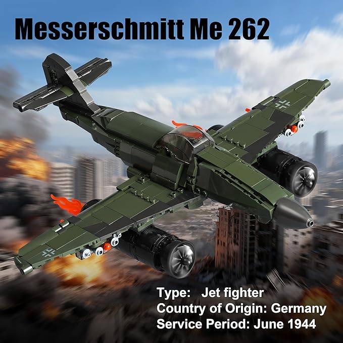 WW2 Military Airplane Toy Building Sets Compatible with Lego, Me 262 Fighter Jet & P-51D Plane Army Model Kits for Military Fans, Kids & Adult
