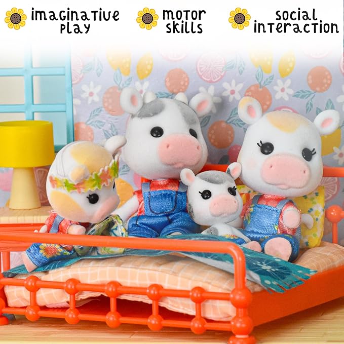 Honey Bee Acres The Cloverberrys Cow Family, 4 Miniature Doll Figures, Small