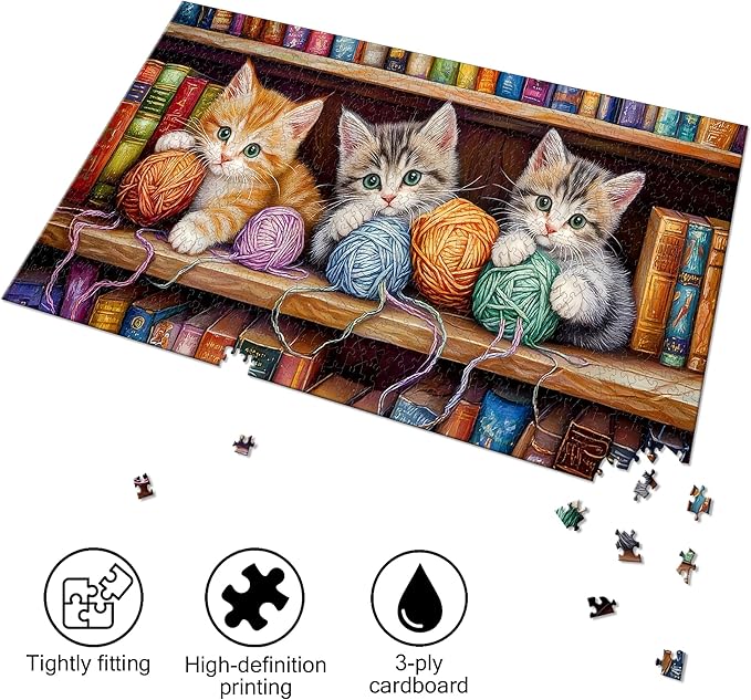 Bimkole Cat Puzzles for Adults 1000 Pieces, Books Paper Jigsaw Puzzle 1000 Pieces - Fun and Challenging Family Decoration Puzzle Great Gift Idea, Finished Size is 31.5 x 16.14 in