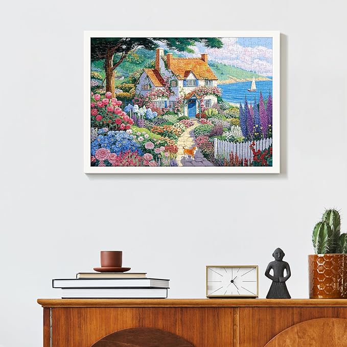 Seaside Cottage Garden Puzzle 500 Pieces - Adult Jigsaw Puzzle, Beach Ocean Theme, Premium Quality Home Decor Art