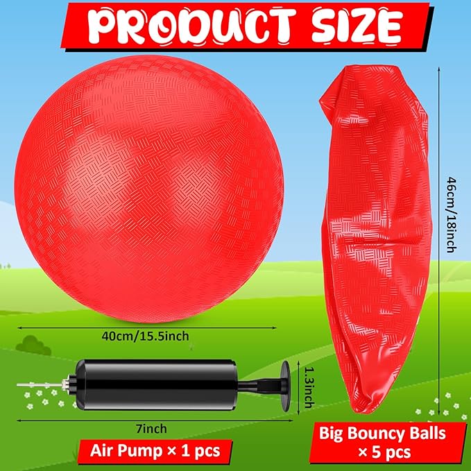Yunsailing 5 Pack 18 Inch Large Bouncy Balls Giant Inflatable Red Playground Balls with Hand Air Pump for Outdoor Indoor Activity Beach Park Backyard Game Supplies