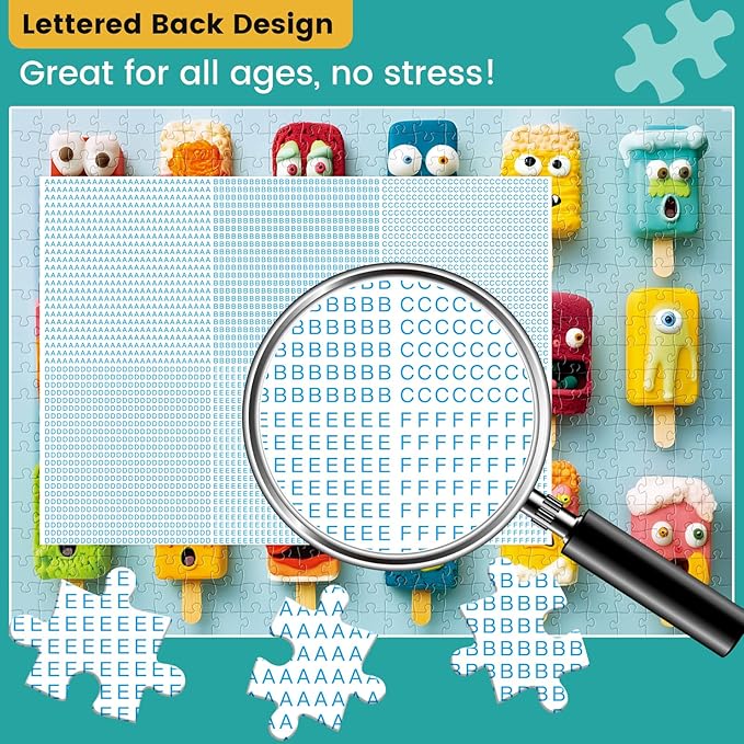 500 Piece Puzzle for Adults,Colorful Popsicles Puzzle for Adults Seniors,Fun Monster Popsicles Jigsaw Puzzle with Letters on Back,Challenging Family Game Gifts for Friends Men Women Seniors, 20.5*15In